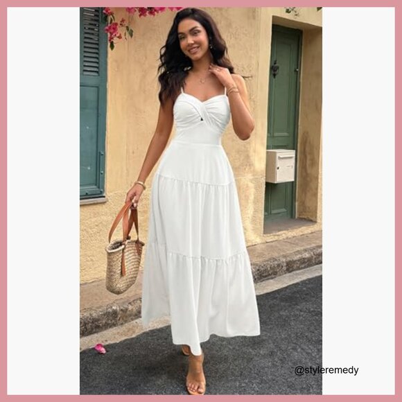 Strapless Maxi Dress Off Shoulder Hollow Out Smocked A Line - Picture 2 of 7